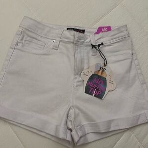 White stretchy high-rise shorts